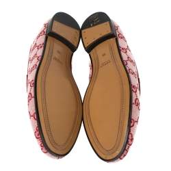 Pre Owned Gucci Red/Pink GG Canvas Horsebit Slip-on Loafers Size 39