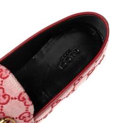 Pre Owned Gucci Red/Pink GG Canvas Horsebit Slip-on Loafers Size 39