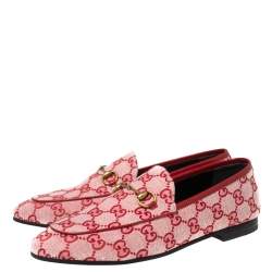 Pre Owned Gucci Red/Pink GG Canvas Horsebit Slip-on Loafers Size 39