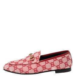 Pre Owned Gucci Red/Pink GG Canvas Horsebit Slip-on Loafers Size 39