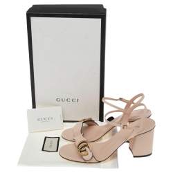 مملوكة مسبقًا Gucci Beige Leather GG Marmont Block Heel Ankle-Strap Sandals Size 38.5