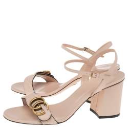 مملوكة مسبقًا Gucci Beige Leather GG Marmont Block Heel Ankle-Strap Sandals Size 38.5