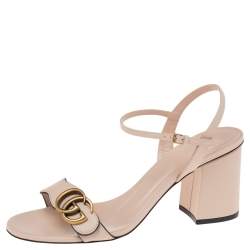 مملوكة مسبقًا Gucci Beige Leather GG Marmont Block Heel Ankle-Strap Sandals Size 38.5