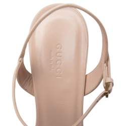 مملوكة مسبقًا Gucci Beige Leather GG Marmont Block Heel Ankle-Strap Sandals Size 38.5