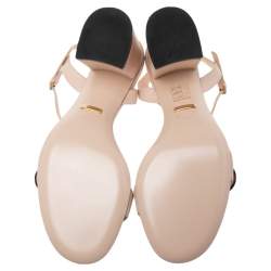 مملوكة مسبقًا Gucci Beige Leather GG Marmont Block Heel Ankle-Strap Sandals Size 38.5