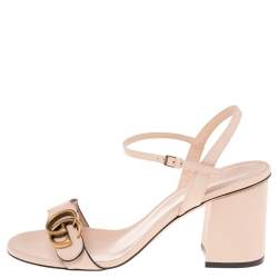 مملوكة مسبقًا Gucci Beige Leather GG Marmont Block Heel Ankle-Strap Sandals Size 38.5