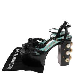 Pre Owned Gucci Black Leather Pearl & Stud Embellished Platform Sandals Size 39
