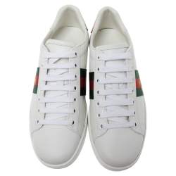 Pre Owned حذاء رياضي غوتشي جلد أبيض أيس مزخرف نحل عنق منخفض مقاس 36.5