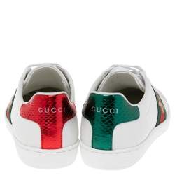 Pre Owned حذاء رياضي غوتشي جلد أبيض أيس مزخرف نحل عنق منخفض مقاس 36.5