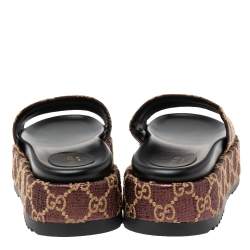 مملوكة مسبقًا صندل سلايد غوتشي نعل سميك كانفاس GG بيج/ عنابي مقاس 39
