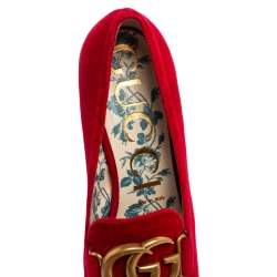 Pre Owned Gucci Red Velvet GG Marmont Victoire Block Heel Pumps Size 37.5