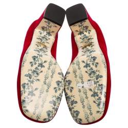 Pre Owned Gucci Red Velvet GG Marmont Victoire Block Heel Pumps Size 37.5