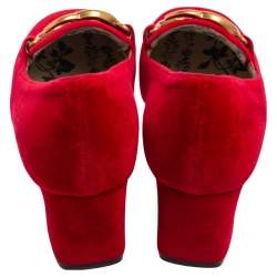 Pre Owned Gucci Red Velvet GG Marmont Victoire Block Heel Pumps Size 37.5