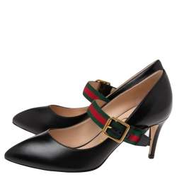 Pre Owned حذاء كعب عالي غوتشي سيلفي ماري جين جلد أسود مقاس 36