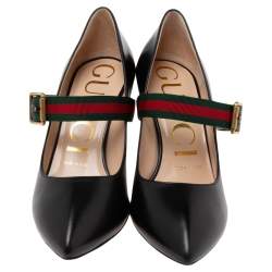 Pre Owned حذاء كعب عالي غوتشي سيلفي ماري جين جلد أسود مقاس 36