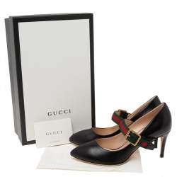 Pre Owned حذاء كعب عالي غوتشي سيلفي ماري جين جلد أسود مقاس 36