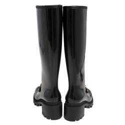 Pre Owned Gucci Black Rubber Horsebit Knee Length Boots Size 36