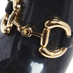 Pre Owned Gucci Black Rubber Horsebit Knee Length Boots Size 36