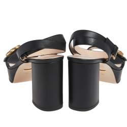 Pre Owned صندل غوتشي جي جي مارمونت جلد أسود سير كاحل نعل سميك مقاس 38