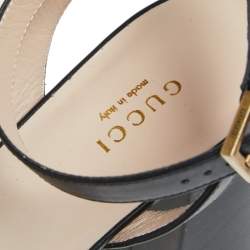 Pre Owned صندل غوتشي جي جي مارمونت جلد أسود سير كاحل نعل سميك مقاس 38