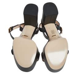 Pre Owned صندل غوتشي جي جي مارمونت جلد أسود سير كاحل نعل سميك مقاس 38