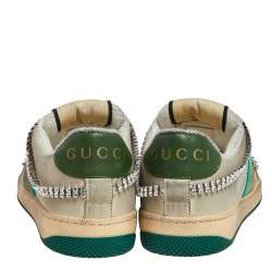 Pre Owned Gucci Grey  Nubuck And Leather Crystal Embellished Lace Up Sneakers Size 37