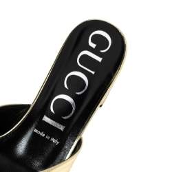 مملوكة مسبقًا Gucci Gold Leather Crisscross Slide Sandals Size 39.5