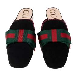 مملوكة مسبقًا Gucci Black Suede Sylvie Bow Crystal Embellished Heel Slip-On Mules Size 38
