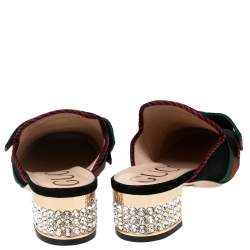 مملوكة مسبقًا Gucci Black Suede Sylvie Bow Crystal Embellished Heel Slip-On Mules Size 38