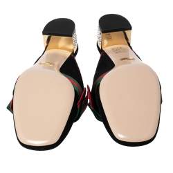 مملوكة مسبقًا Gucci Black Suede Sylvie Bow Crystal Embellished Heel Slip-On Mules Size 38