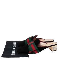 مملوكة مسبقًا Gucci Black Suede Sylvie Bow Crystal Embellished Heel Slip-On Mules Size 38