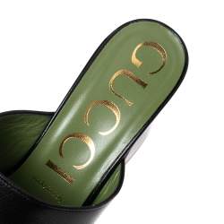 مملوكة مسبقًا Gucci Black Leather Horsebit Platform Slide Sandals Size 38.5