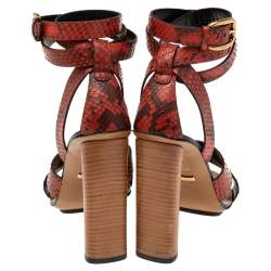 Gucci Red/Black Python Leather Crisscross Ankle-Strap Sandals Size 38