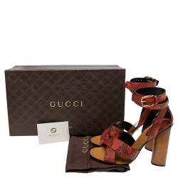 Gucci Red/Black Python Leather Crisscross Ankle-Strap Sandals Size 38