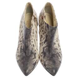 Pre Owned Gucci Grey/Brown Karung Leather Booties Size 38