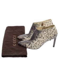 Pre Owned Gucci Grey/Brown Karung Leather Booties Size 38