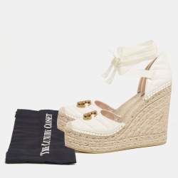 Pre Owned Gucci White Leather GG Marmont Wedge Espadrille  Sandals Size 40