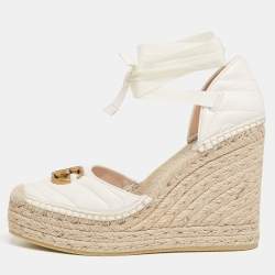 Pre Owned Gucci White Leather GG Marmont Wedge Espadrille  Sandals Size 40