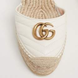 Pre Owned Gucci White Leather GG Marmont Wedge Espadrille  Sandals Size 40