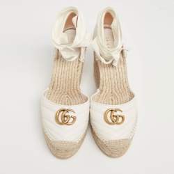 Pre Owned Gucci White Leather GG Marmont Wedge Espadrille  Sandals Size 40
