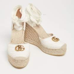 Pre Owned Gucci White Leather GG Marmont Wedge Espadrille  Sandals Size 40