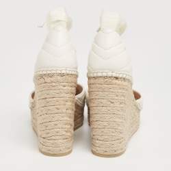 Pre Owned Gucci White Leather GG Marmont Wedge Espadrille  Sandals Size 40