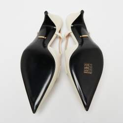 Pre Owned صندل سلايد غوتشي جلد أبيض مزين هورسبيت بامبو فتحة كعب مقاس 40.5