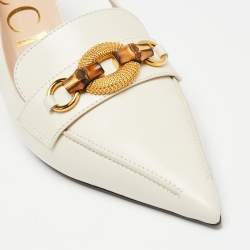 Pre Owned صندل سلايد غوتشي جلد أبيض مزين هورسبيت بامبو فتحة كعب مقاس 40.5