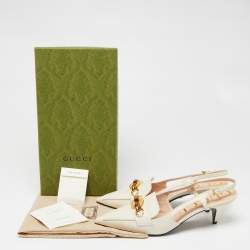 Pre Owned صندل سلايد غوتشي جلد أبيض مزين هورسبيت بامبو فتحة كعب مقاس 40.5