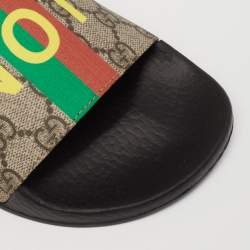 Pre Owned Gucci Beige Not Fake Print GG Supreme Canvas Slide Flat Sandals Size 38