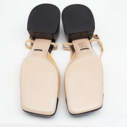 Pre Owned Gucci Yellow/Black Snakeskin Leather Horsebit Block Heel Ankle Strap Sandals Size 40