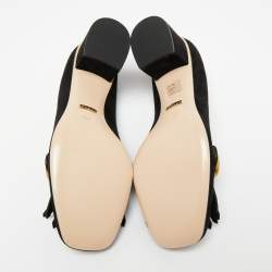 مملوكة مسبقًا حذاء كعب عالي غوتشي سويدي أسود مزين جي جي بشراشيب كعب مربع سميك مقاس 41.5