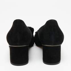 مملوكة مسبقًا حذاء كعب عالي غوتشي سويدي أسود مزين جي جي بشراشيب كعب مربع سميك مقاس 41.5