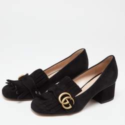 Gucci Marmont Fringed Logo-embellished Suede Loafers In Black